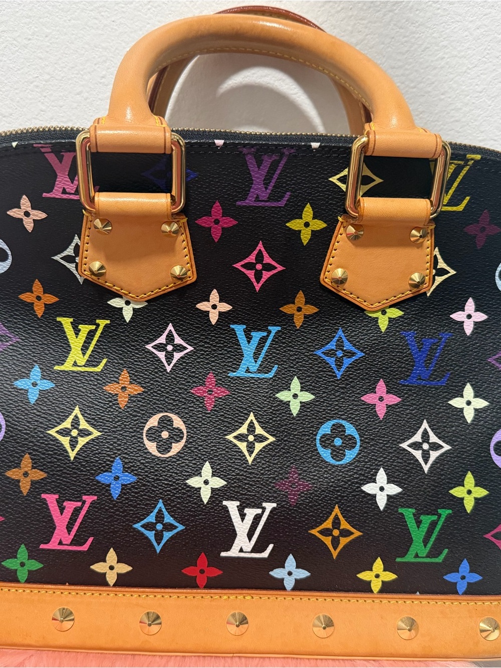 Louis Vuitton Black Multicolor Monogram Satchel with Tan Trim